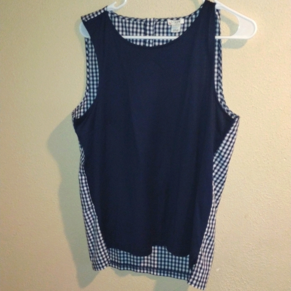 J. Crew Navy Blue and White 100% Cotton Gingham Sleeveless Top M